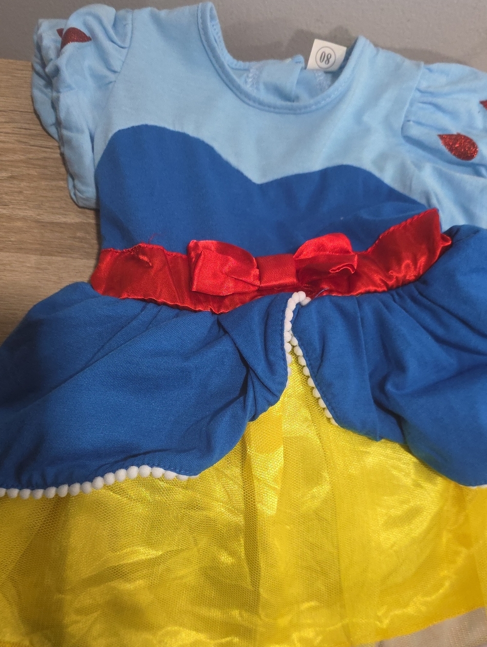 Kids Blue & Yellow Princess Costume Dress with Red Bow